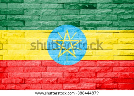 Ethiopia flag a brick wall background