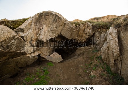 Rock cave and  lake
