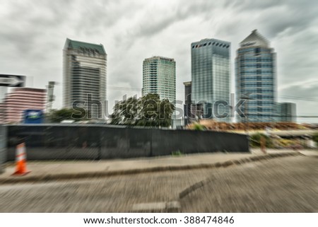 Blurred skyline of Tampa, Florida.