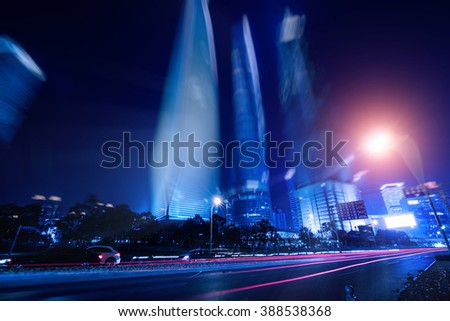 the light trails on the street in shanghai china.