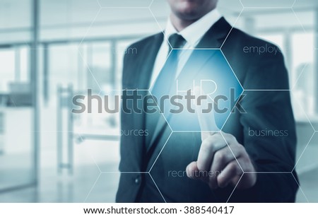 Hand pointing to businessman icon-HR, recruitment and chosen concept.