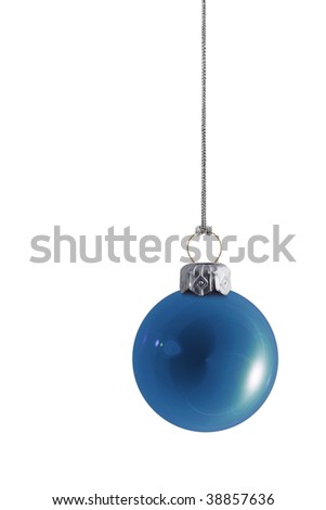 shiny azure blue christmas bauble with silver clasp and silver string