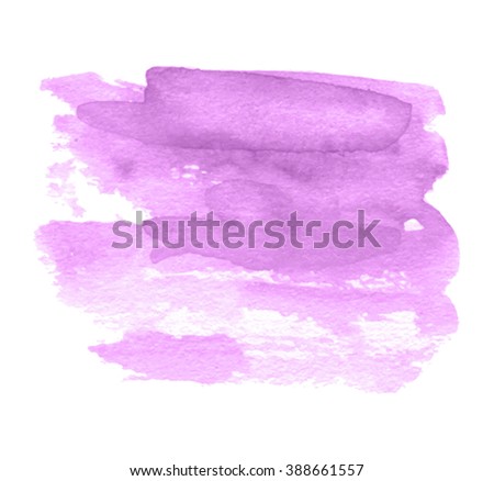 Violet vector watercolor hand drawn paper grain texture isolate strokes stain in white background. Artistic lavender colorful striped daub smear element for design, banner, template, decoration, web