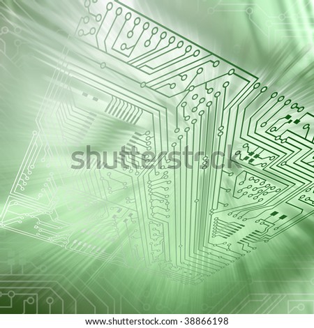 The abstract electronic scheme on a green background