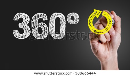 Hand writing the text: 360 Degrees Royalty-Free Stock Photo #388666444