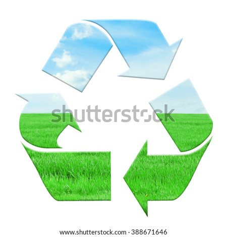 Three recycling arrows isolated on white, recycle concept