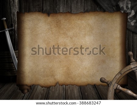 blank treasure map over other pirates accessories