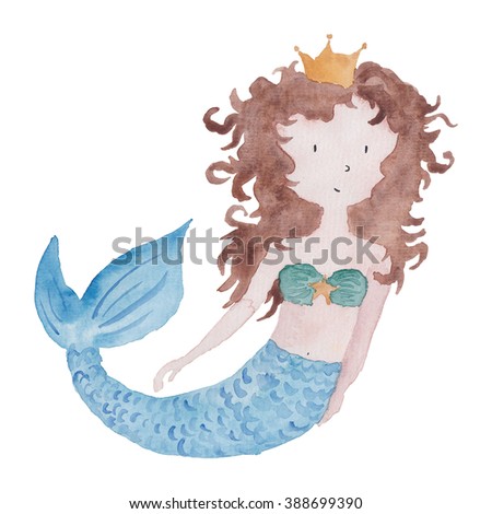 Mermaid Watercolor Nautical Illustration 