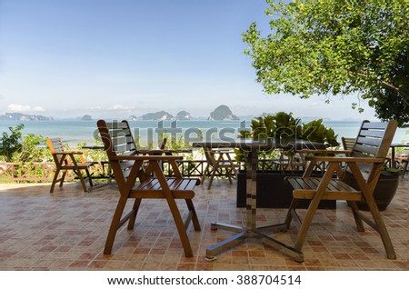 Dining table on the patio of beach resort in Krabi Thailand