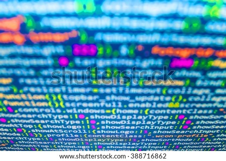 Source code photo. Programmer occupation.  Web site codes on computer monitor. Writing programming code on laptop. (Code is my own property there is no risk of copyright violations)