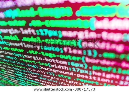 Software background. Programming code. Technology background.  Website codes on computer monitor. (Code is my own property there is no risk of copyright violations)