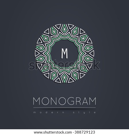 Set of Elegant linear ethnic abstract monogram, logo design template. Vector illustration.