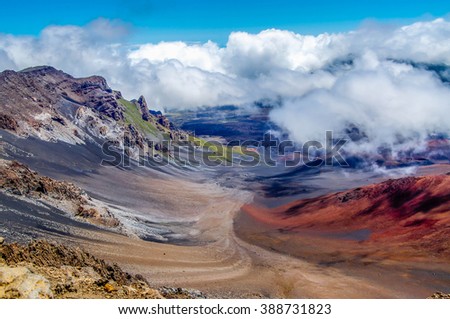 The beautiful colors seen in the massive volcanic crater at Haleakala National Park on the island of Maui, Hawaii. Royalty-Free Stock Photo #388731823