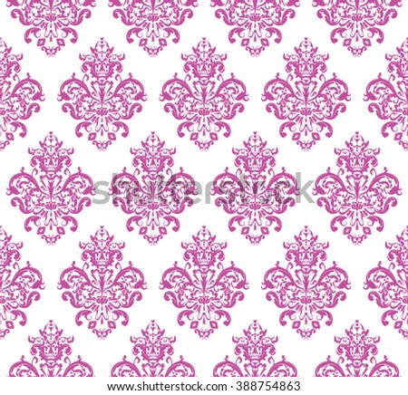 Pink Seamless repeating Vector Pattern. Elegant Design in Baroque Style Background Texture. 