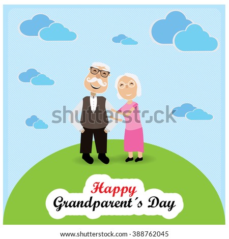 Pair of grandparents on a landscape with text for grandparent's day