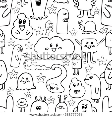 Doodle vector seamless pattern with monsters. Funny monsters graffiti. can be used for backgrounds, t-shirts 