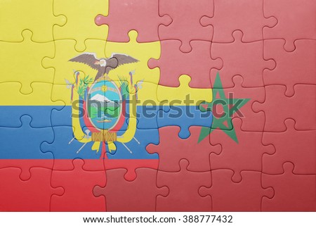 puzzle with the national flag of morocco and ecuador . concept