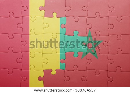 puzzle with the national flag of morocco and  guinea. concept