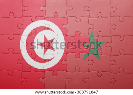 puzzle with the national flag of morocco and tunisia . concept