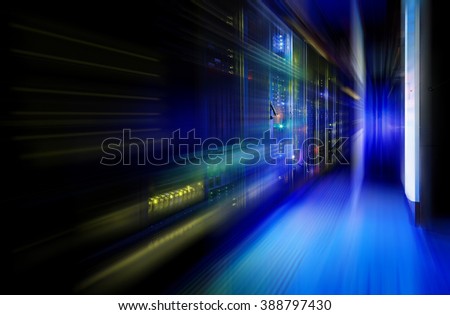fantastic view of the mainframe in the data center rows Royalty-Free Stock Photo #388797430