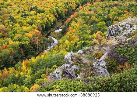 Autumn Color in Michigan Upper Peninsula Porcupine Mountains  Carp River Silver City, Michigan