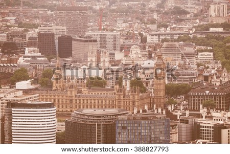 Vintage looking Aerial view of the Houses of Parliament in London, UK