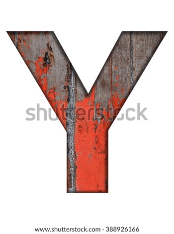 Number and English alphabet from old wooden on white background