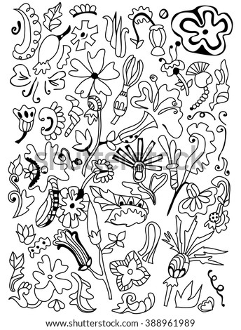 Coloring book page. Hand drawn vector illustration for your design. Floral elements.