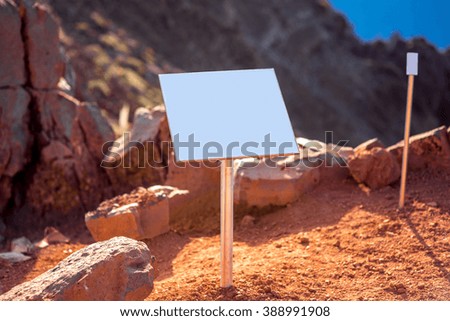 Mountain landscape with Information board and empty space on Caldera de Taburiente national park on La Palma island in Spain