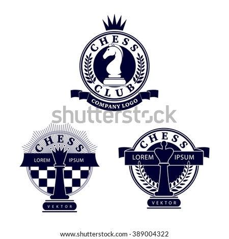 Set vector chess clubs version of logo. Design for decoration tournaments, sports cups, business cards. Black, white.