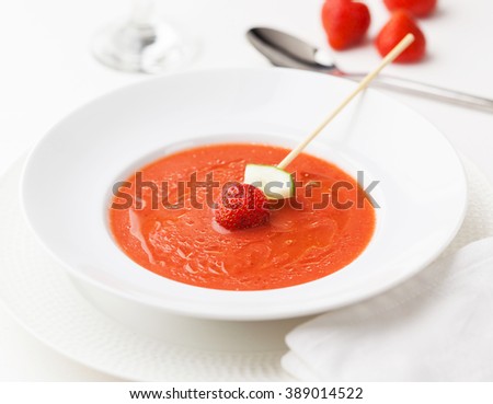 Gazpacho, a typical cold soup from Spain, in this case prepared with strawberries
