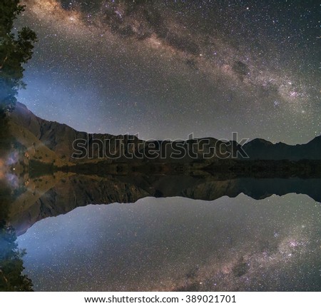 Scenery of Milky Way at Rinjani Mountain. Soft Focus, Visible Noise due to Long Exposure and High ISO