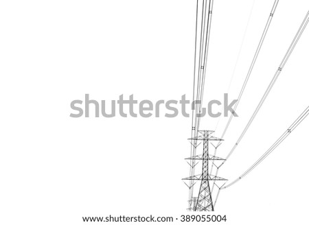 High voltage transmission tower on the white background.