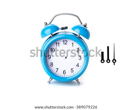 Close-up of Pink Table Alarm Clock on White Background  Royalty-Free Stock Photo #389079226