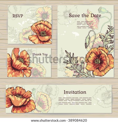 Poppy compositions are cropped with Clipping Mask. . All objects are conveniently grouped  and are easily editable.