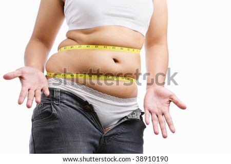 Fat woman give up wearing her tight jeans, a concept to start diet