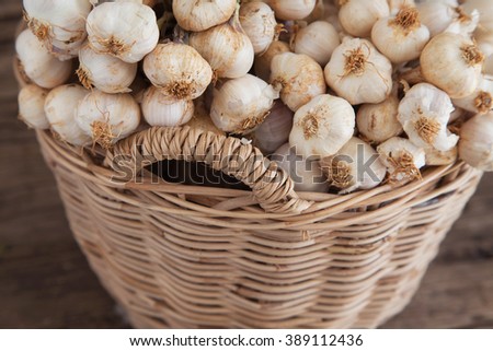 garlic in wicker basket