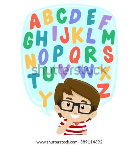 Vector Illustration of Little Boy thinking of Alphabet Set