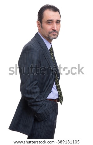 Portrait of a handsome businessman in suit over white background