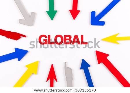 Colorful arrows showing to center with a word GLOBAL