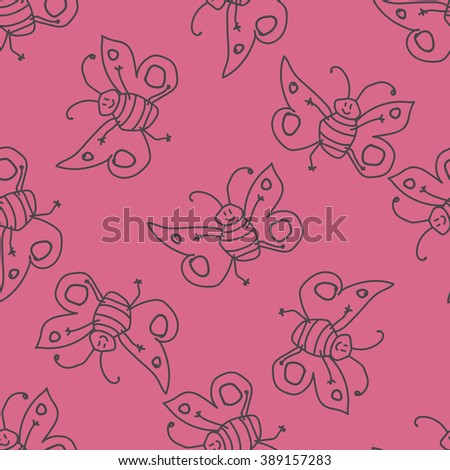Seamless pattern with happy butterfly fairy sorceress.