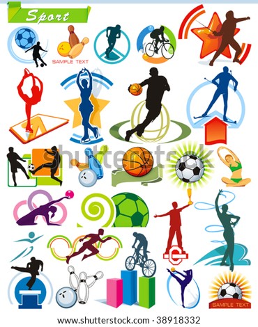 COLLECTION_5 Exclusive Series of Sports Icons and symbol pictograms with modern ideas. Vector color set for Web. Abstract creative element corporate templates. Just place your own company name.