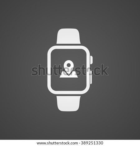 Smart watch with application icon on screen. Vector icon.