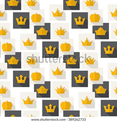 Vector Seamless Golden Crowns pattern icons on a black and white squares