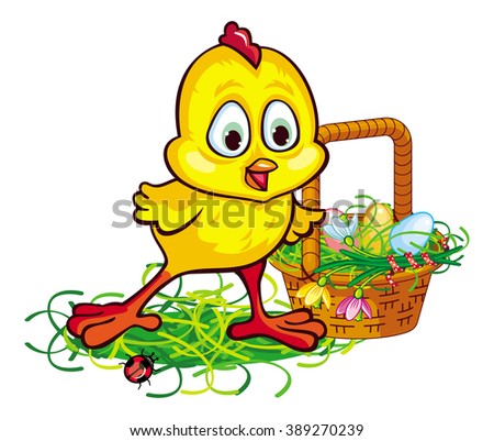 Happy chicken with Easter basket