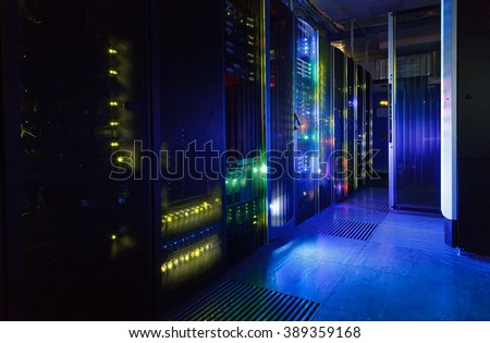fantastic view of the mainframe in the data center rows Royalty-Free Stock Photo #389359168