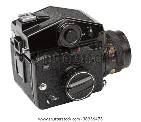 a medium format camera isolated on a white background
