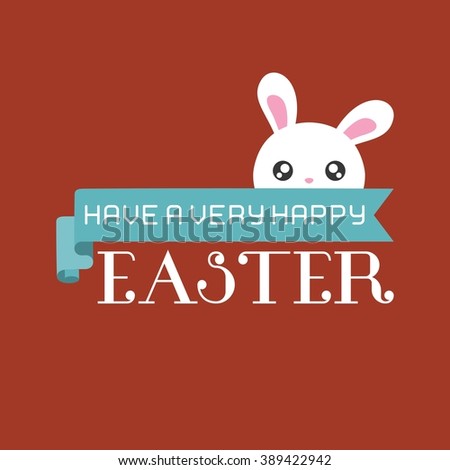 Have a very happy easter typographic design with ribbon and bunny, flat design