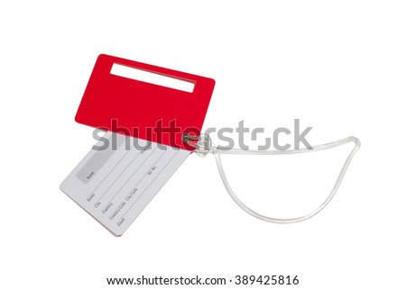 Red baggage tag . Isolated. Royalty-Free Stock Photo #389425816