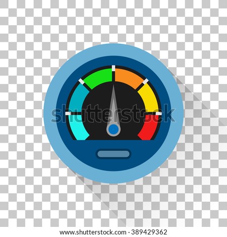 Speedometer icon. Template. Speedometer on a transparent background. Speedometer flat. Measuring equipment. Odometer. Vector background.